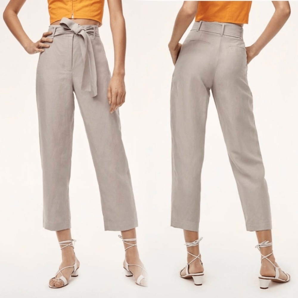 Wilfred Aritzia Linen Blend Tie-Waist Tapered High Rise Trouser High-Waisted